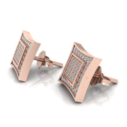 JBR 925 Sterling Silver Iced out Men Square Kite Screw Back Stud Earrings - JBR Jeweler