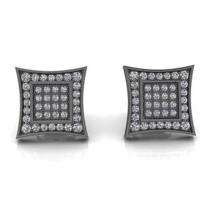 JBR 925 Sterling Silver Iced out Men Square Kite Screw Back Stud Earrings - JBR Jeweler