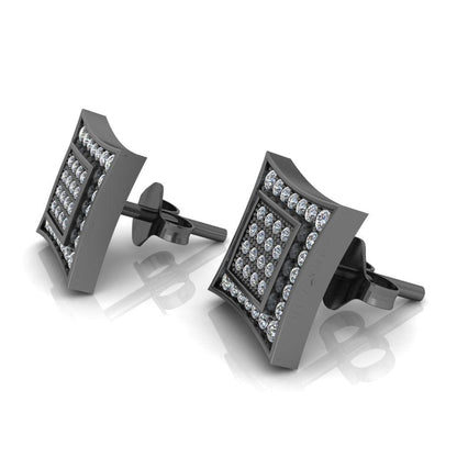 JBR 925 Sterling Silver Iced out Men Square Kite Screw Back Stud Earrings - JBR Jeweler