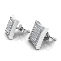 JBR 925 Sterling Silver Iced out Men Square Kite Screw Back Stud Earrings - JBR Jeweler