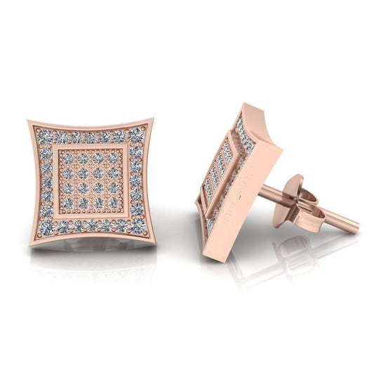 JBR 925 Sterling Silver Iced out Men Square Kite Screw Back Stud Earrings - JBR Jeweler