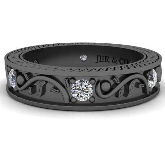 JBR Antique Design Round Cut Sterling Silver Women's Band - JBR Jeweler