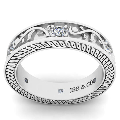 JBR Antique Design Round Cut Sterling Silver Women's Band - JBR Jeweler