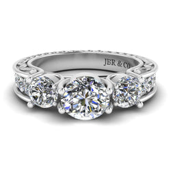 JBR AntiqueThree Stone Round Cut Sterling Silver Ring - JBR Jeweler