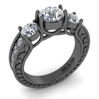 JBR AntiqueThree Stone Round Cut Sterling Silver Ring - JBR Jeweler