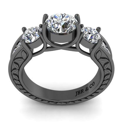 JBR AntiqueThree Stone Round Cut Sterling Silver Ring - JBR Jeweler