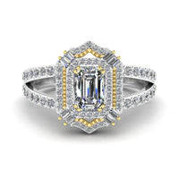 JBR Aurora Emerald Cut Double Halo Sterling Silver Engagement Ring - JBR Jeweler