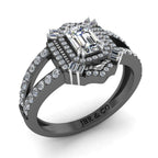 JBR Aurora Emerald Cut Double Halo Sterling Silver Engagement Ring - JBR Jeweler