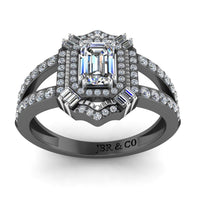 JBR Aurora Emerald Cut Double Halo Sterling Silver Engagement Ring - JBR Jeweler