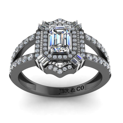 JBR Aurora Emerald Cut Double Halo Sterling Silver Engagement Ring - JBR Jeweler