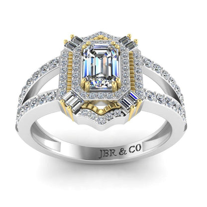 JBR Aurora Emerald Cut Double Halo Sterling Silver Engagement Ring - JBR Jeweler