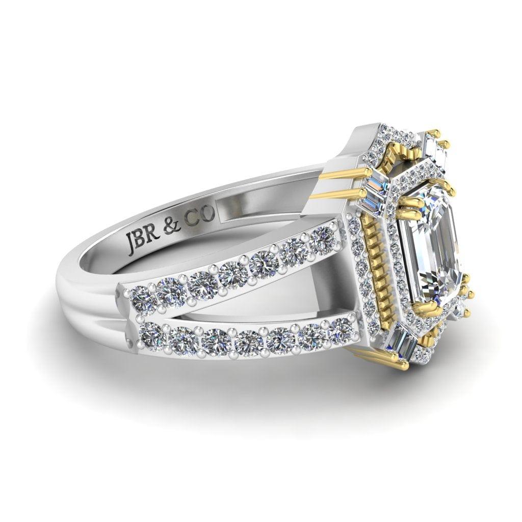 JBR Aurora Emerald Cut Double Halo Sterling Silver Engagement Ring - JBR Jeweler
