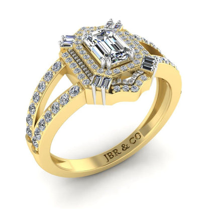 JBR Aurora Emerald Cut Double Halo Sterling Silver Engagement Ring - JBR Jeweler