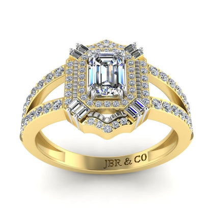 JBR Aurora Emerald Cut Double Halo Sterling Silver Engagement Ring - JBR Jeweler