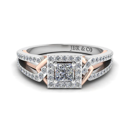 JBR Aurora Two Tone Princess Cut Sterling Silver Engagement Ring - JBR Jeweler