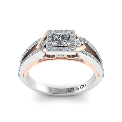 JBR Aurora Two Tone Princess Cut Sterling Silver Engagement Ring - JBR Jeweler