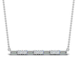 JBR Bar Baguette & Round Cut Pendant Sterling Silver Necklace - JBR Jeweler