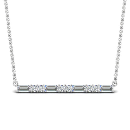 JBR Bar Baguette & Round Cut Pendant Sterling Silver Necklace - JBR Jeweler