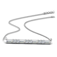 JBR Bar Baguette & Round Cut Pendant Sterling Silver Necklace - JBR Jeweler