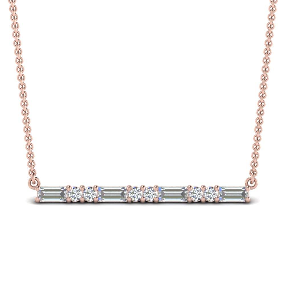 JBR Bar Baguette & Round Cut Pendant Sterling Silver Necklace - JBR Jeweler