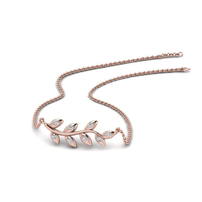 JBR Branch Leaf Necklace With Diamond In Sterling Silver - JBR Jeweler