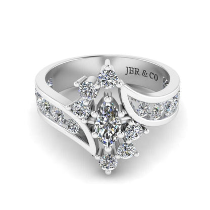 JBR Bypass Marquise around Round Diamonds S925 Wedding Ring - JBR Jeweler