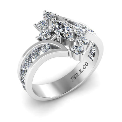 JBR Bypass Marquise around Round Diamonds S925 Wedding Ring - JBR Jeweler