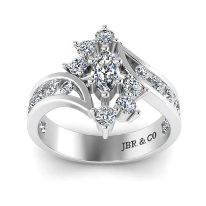 JBR Bypass Marquise around Round Diamonds S925 Wedding Ring - JBR Jeweler