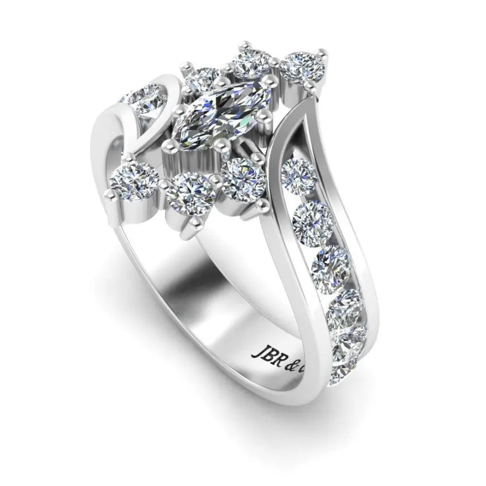 JBR Bypass Marquise around Round Diamonds S925 Wedding Ring - JBR Jeweler