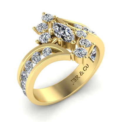 JBR Bypass Marquise around Round Diamonds S925 Wedding Ring - JBR Jeweler