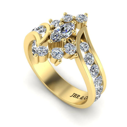 JBR Bypass Marquise around Round Diamonds S925 Wedding Ring - JBR Jeweler