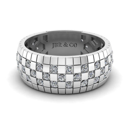 JBR Checkered Board Pattern Men's Eternity Wedding Band - JBR Jeweler