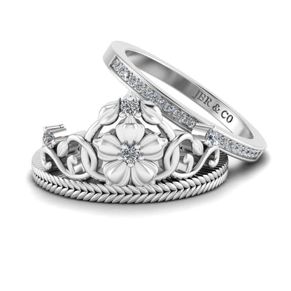 JBR Cinderella Crown Sterling Silver Bridal Ring Set - JBR Jeweler