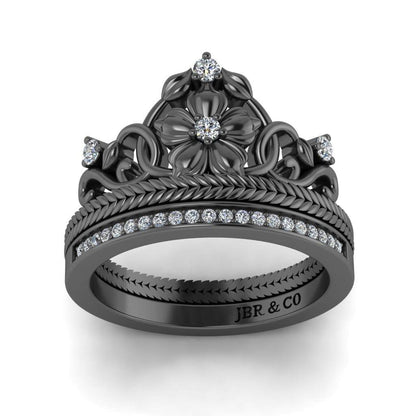 JBR Cinderella Crown Sterling Silver Bridal Ring Set - JBR Jeweler