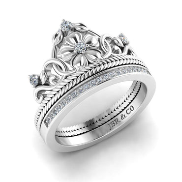 JBR Cinderella Crown Sterling Silver Bridal Ring Set - JBR Jeweler