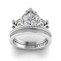 JBR Cinderella Crown Sterling Silver Bridal Ring Set - JBR Jeweler