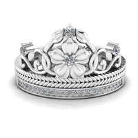 JBR Cinderella Crown Sterling Silver Bridal Ring Set - JBR Jeweler