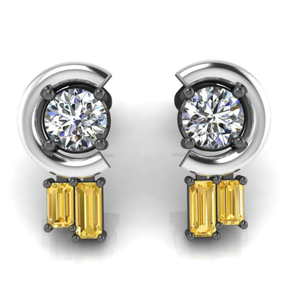 JBR Citrine Marion Two Tone Round Cut Sterling Silver Stud Earrings - JBR Jeweler