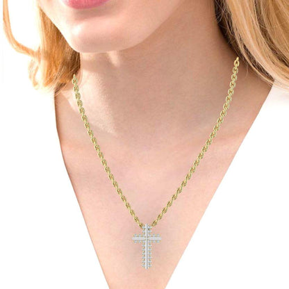 JBR Classic Cross Design Round Cut Sterling Silver Necklace - JBR Jeweler