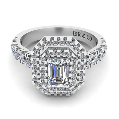 JBR Classic Double Halo Emerald Cut Sterling Silver Ring - JBR Jeweler