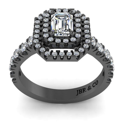 JBR Classic Double Halo Emerald Cut Sterling Silver Ring - JBR Jeweler