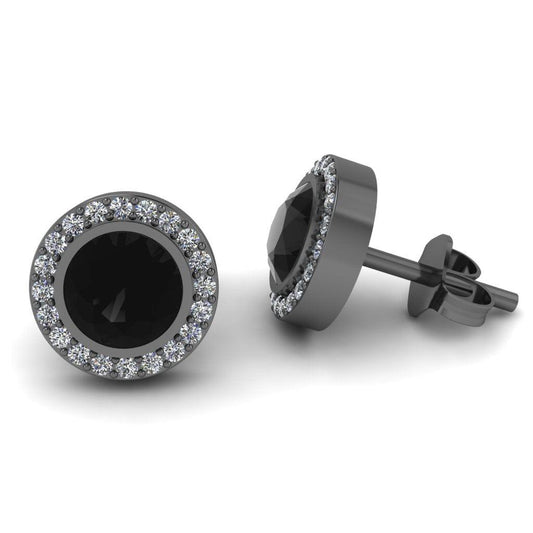 JBR Classic Halo Black Diamonds Sterling Silver Stud Earrings - JBR Jeweler