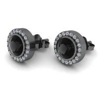 JBR Classic Halo Black Diamonds Sterling Silver Stud Earrings - JBR Jeweler