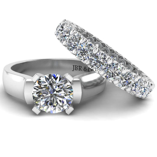 JBR Classic Round Cut Sterling Silver Ring Bridal Set - JBR Jeweler