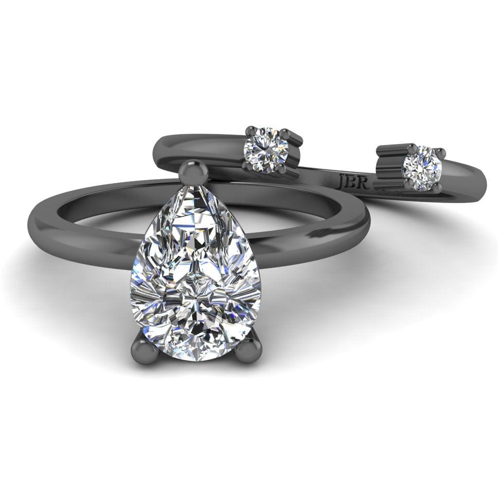 JBR Classic Solitaire Pear Cut Sterling Silver Ring Set - JBR Jeweler