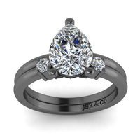JBR Classic Solitaire Pear Cut Sterling Silver Ring Set - JBR Jeweler
