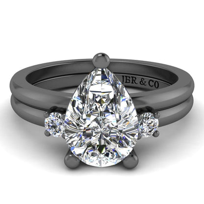 JBR Classic Solitaire Pear Cut Sterling Silver Ring Set - JBR Jeweler