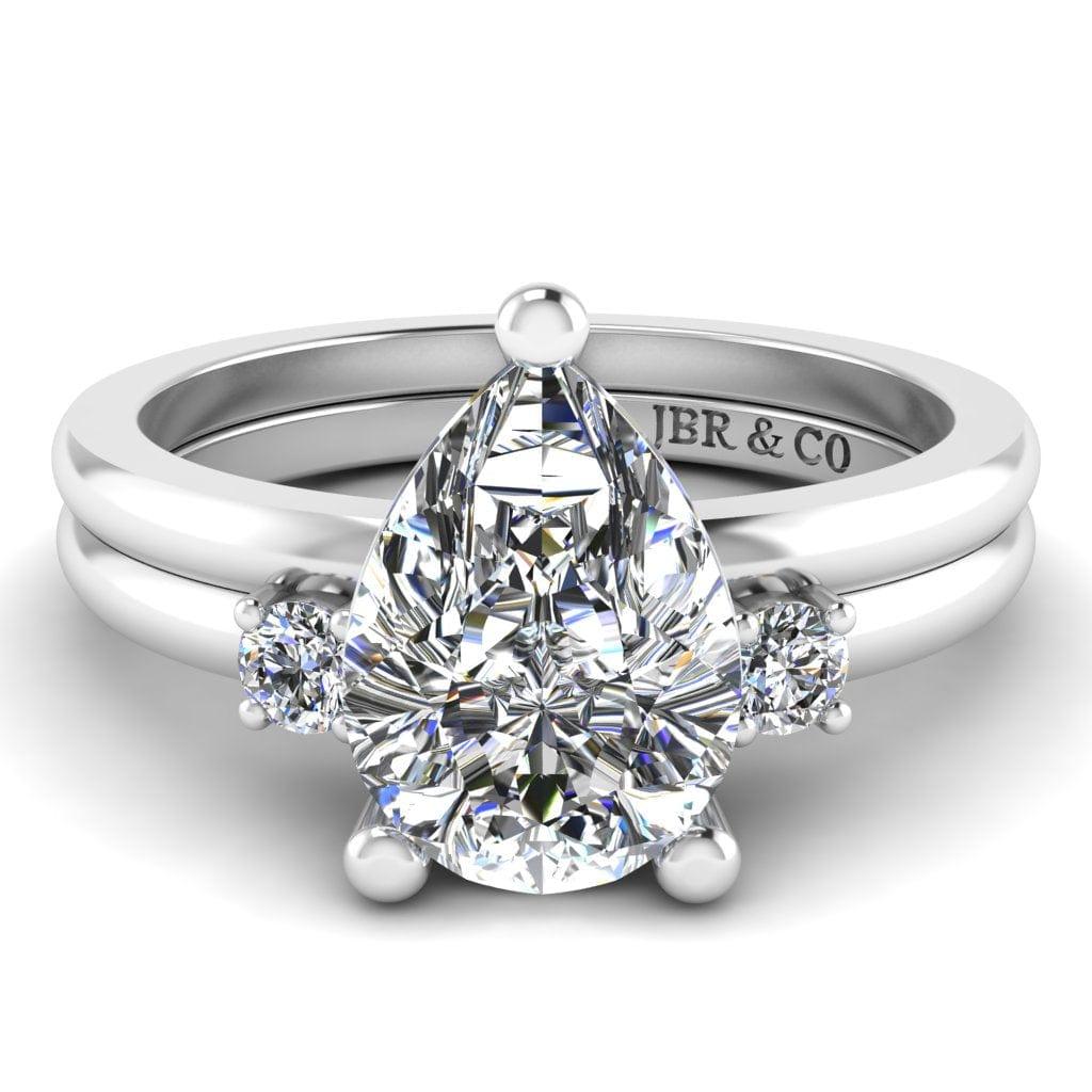 JBR Classic Solitaire Pear Cut Sterling Silver Ring Set - JBR Jeweler