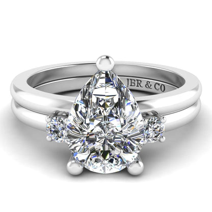 JBR Classic Solitaire Pear Cut Sterling Silver Ring Set - JBR Jeweler