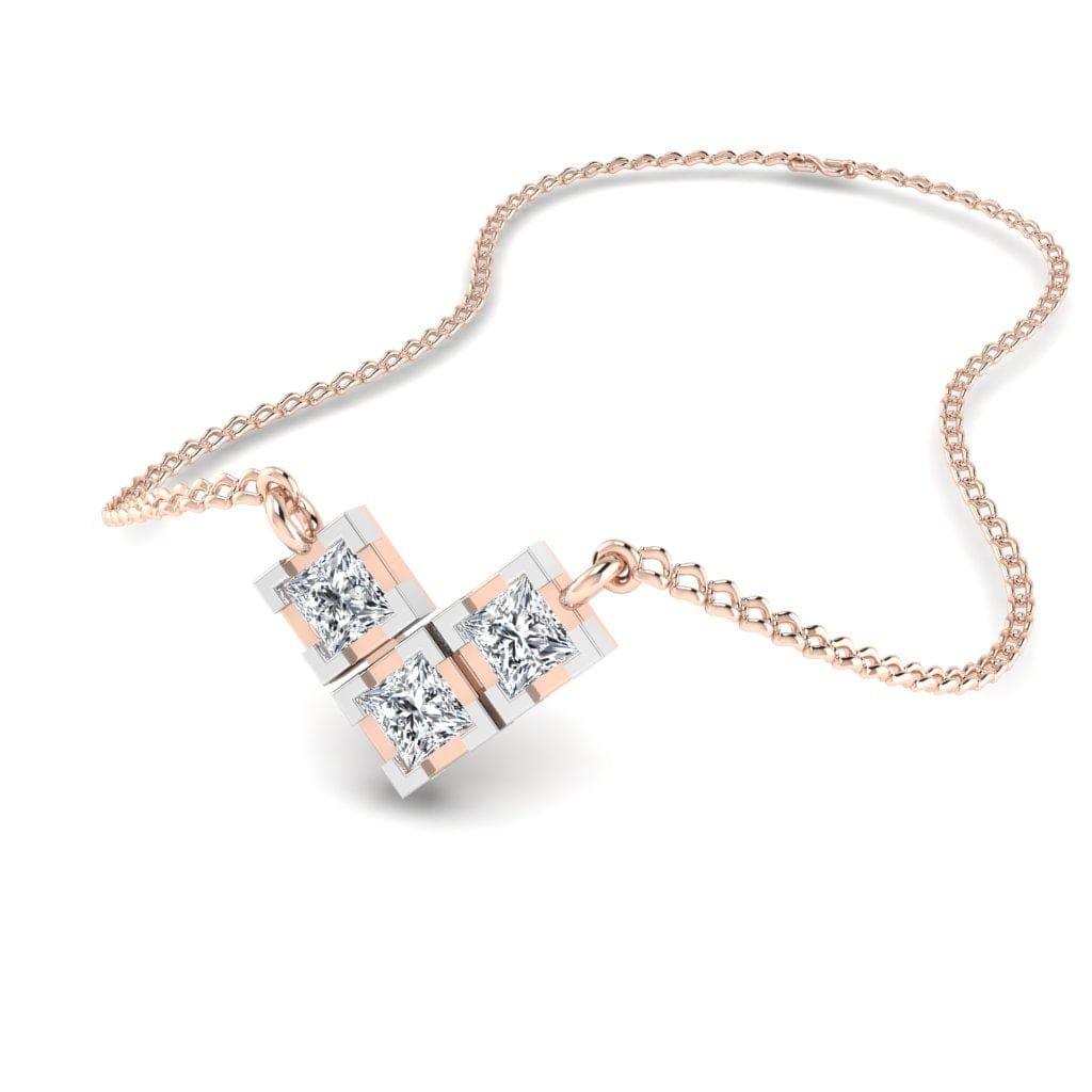 JBR Classic Two Tone Round Cut Stone Pendant Sterling Silver Necklace - JBR Jeweler